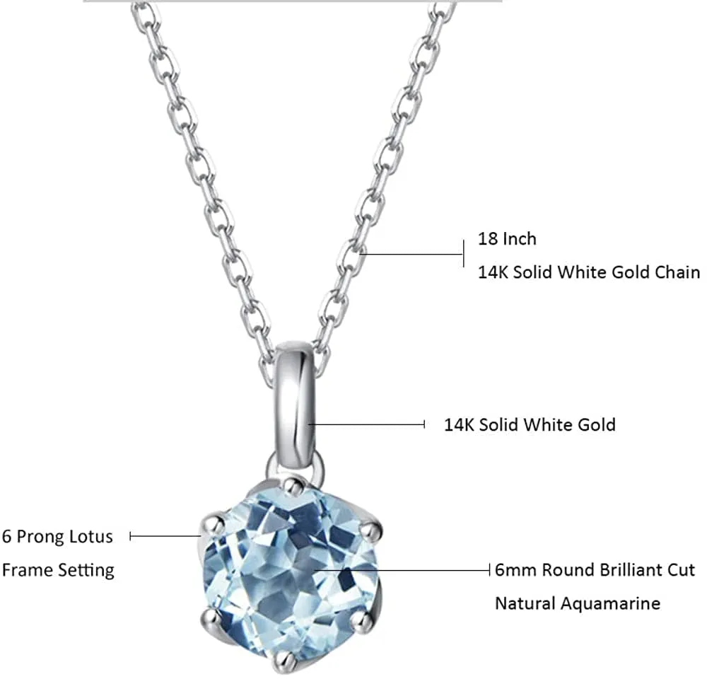 Genuine Aquamarine Solitaire 14K White Gold Necklace