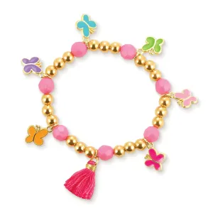 Girl Nation Butterfly Kaleidoscope Beaded Bracelet with Pink Tassel