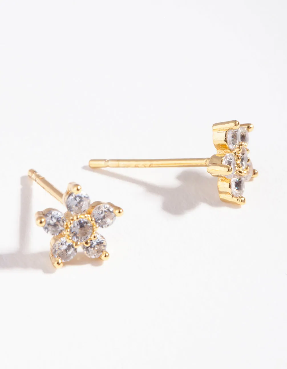 Gold Plated Sterling Silver Cubic Zirconia Flower Stud Earrings