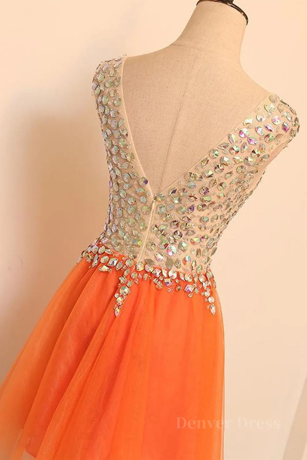 Gorgeous V Neck Open Back Orange Short Prom Homecoming Dresses Short Orange Formal Evening Dresses