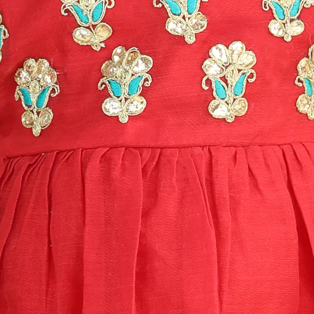 Gota Patti Embroidery Chanderi Party wear Frock and Dresses - Red