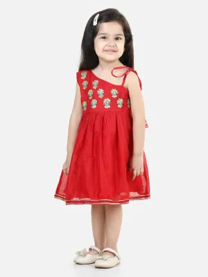 Gota Patti Embroidery Chanderi Party wear Frock and Dresses - Red