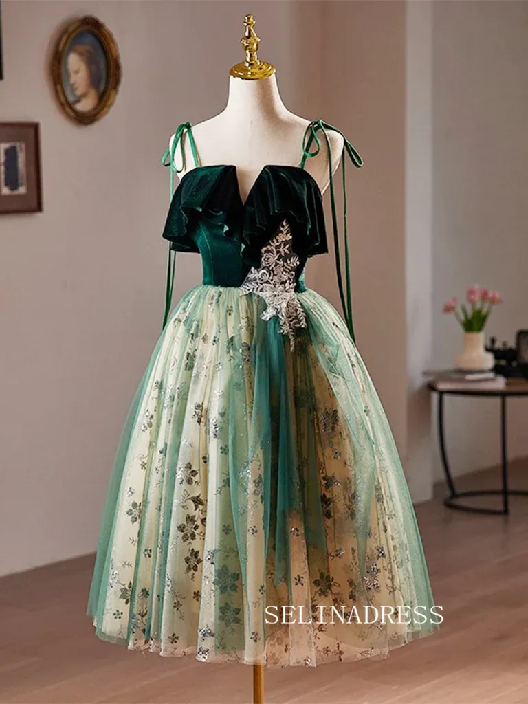 Green Knee Length Short Prom Dress Tulle Homecoming Dress #TKL2121