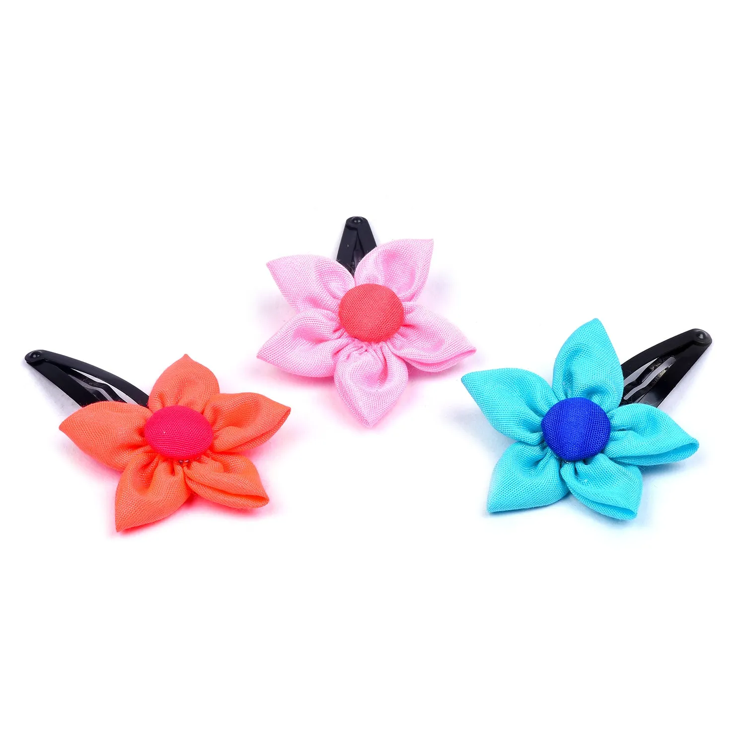 Handmade Flower Hair Clip Set - Light Pink, Light Blue & Orange