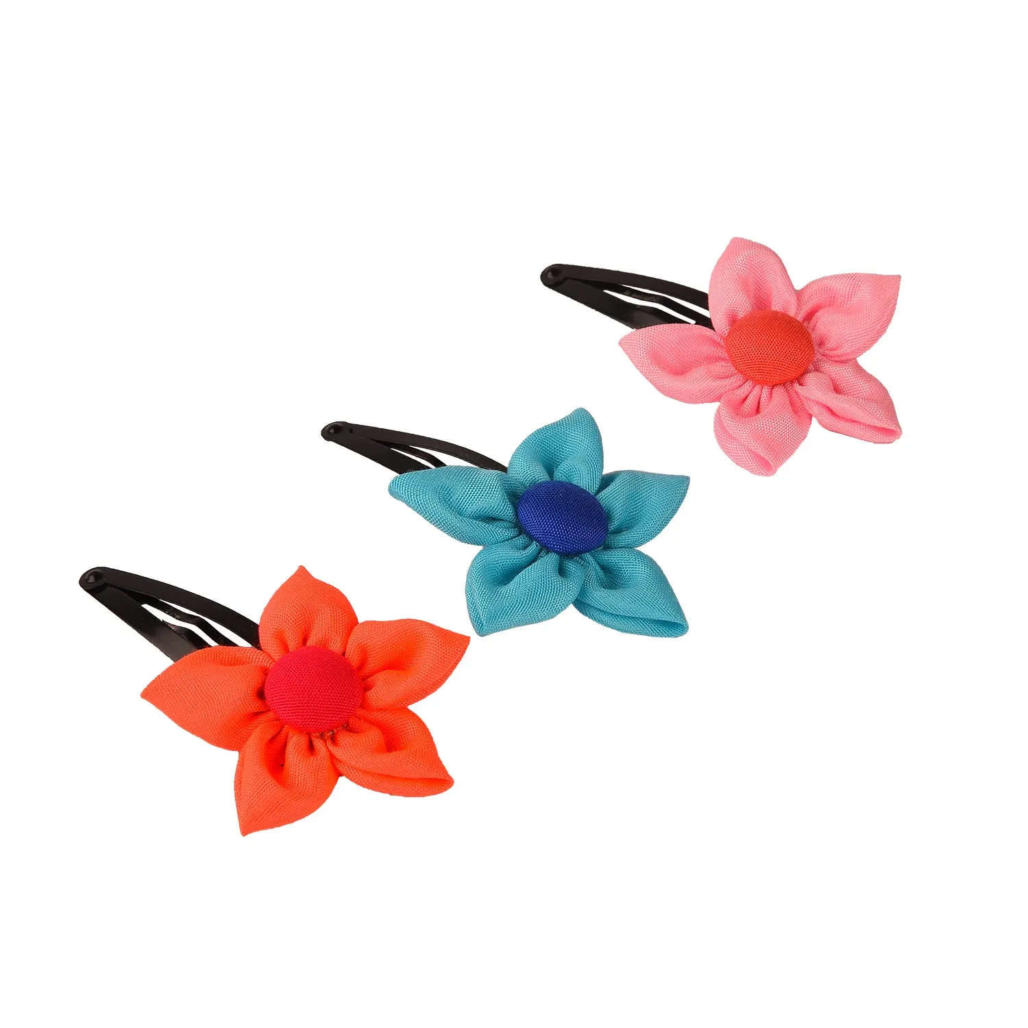 Handmade Flower Hair Clip Set - Light Pink, Light Blue & Orange