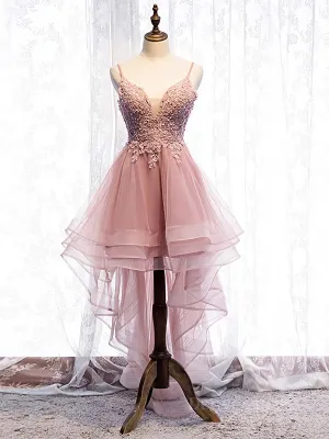 High Low Pink Lace Prom Dresses Pink High Low Formal Graduation Homecoming Dresses