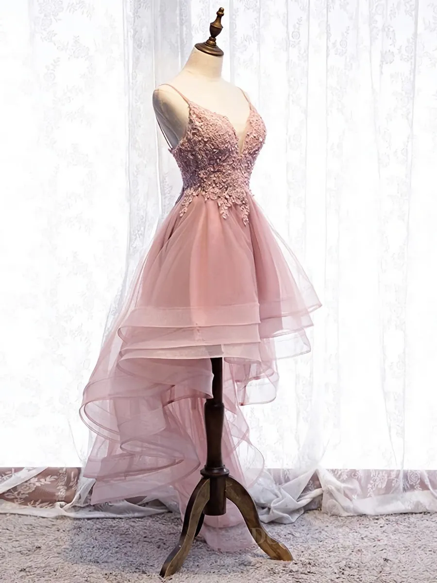 High Low Pink Lace Prom Dresses Pink High Low Formal Graduation Homecoming Dresses