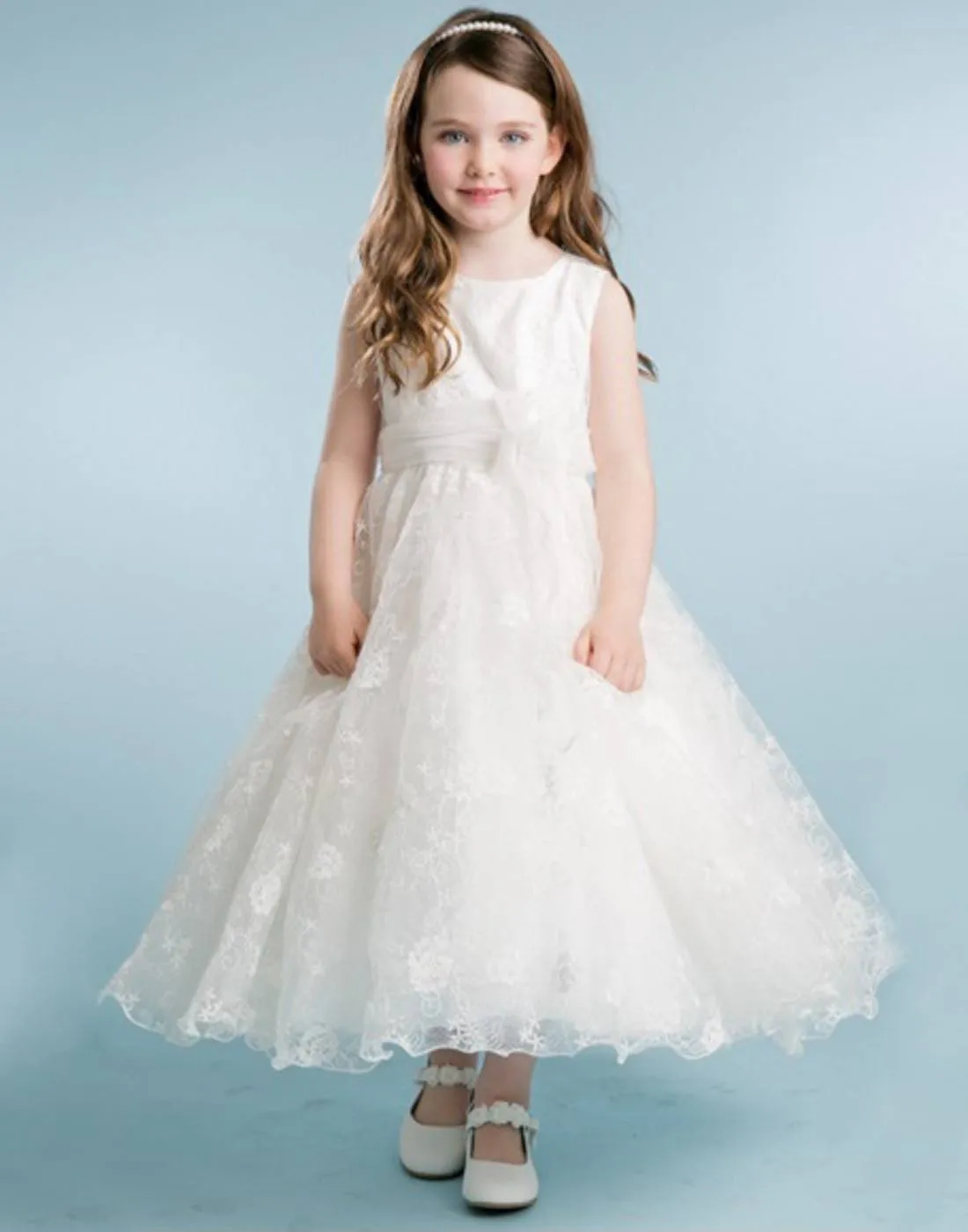 Ivory Floral Embroidered Organza Overlay Dress with Scallop Hemline - Ivory