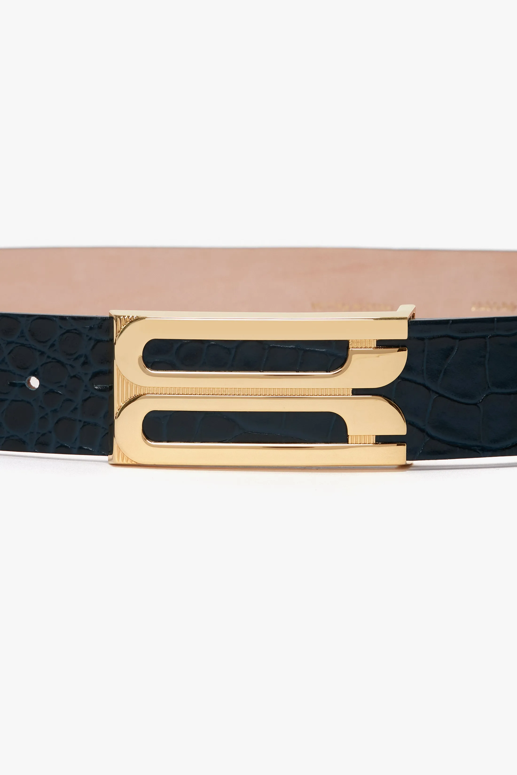 Jumbo Frame Belt In Midnight Blue Croc Embossed Calf Leather