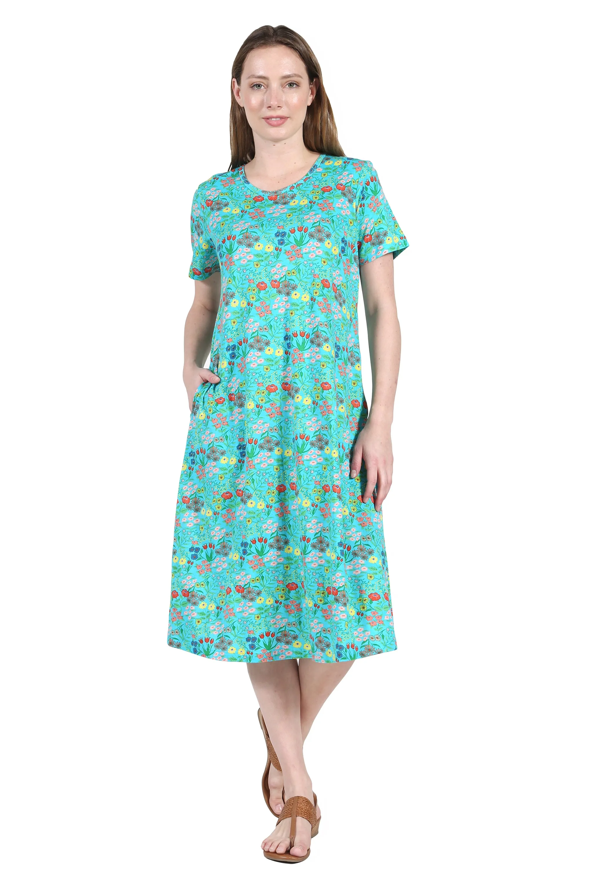 La Cera Printed A-Line Cotton Jersey Knit Plus Size Dress