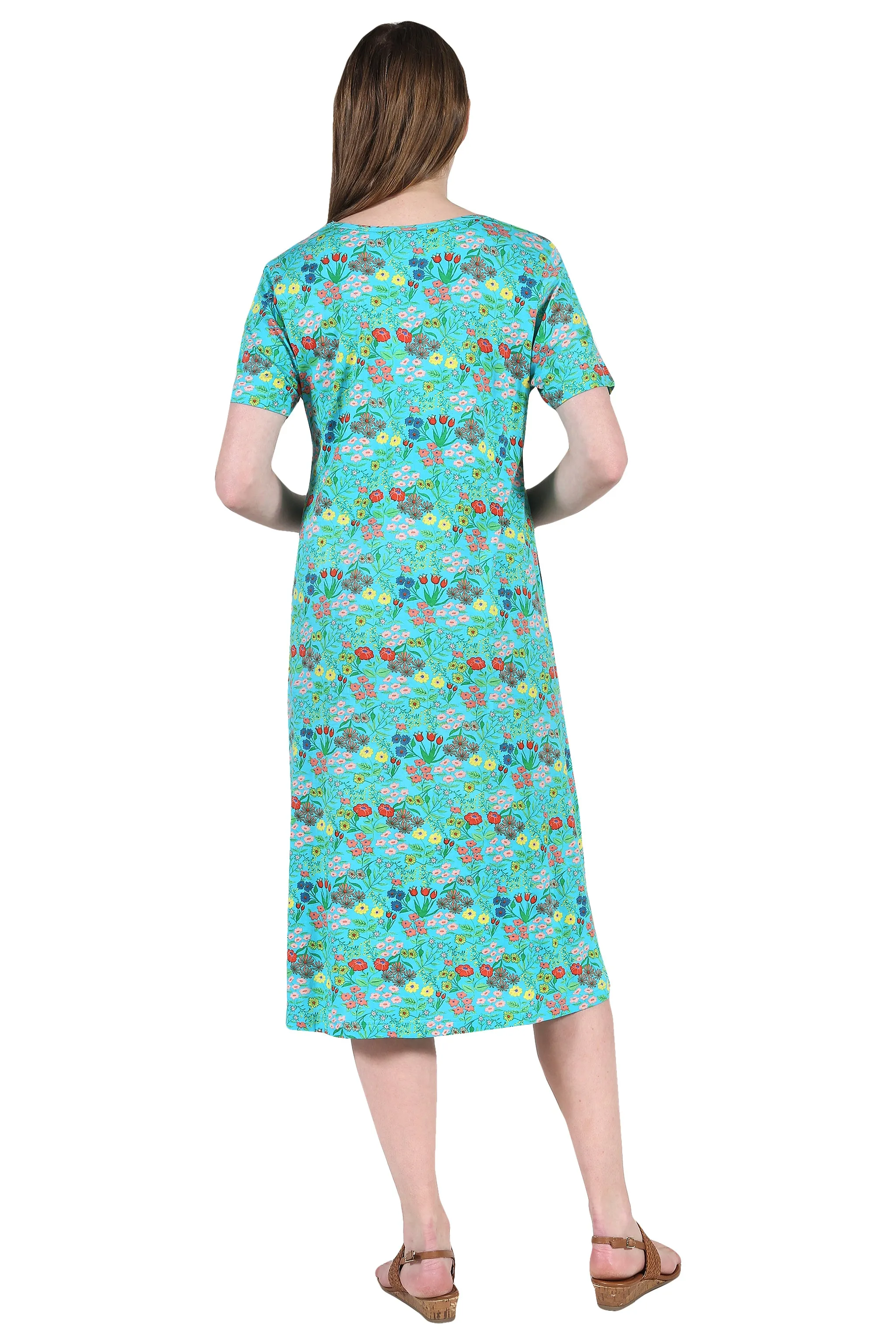 La Cera Printed A-Line Cotton Jersey Knit Plus Size Dress