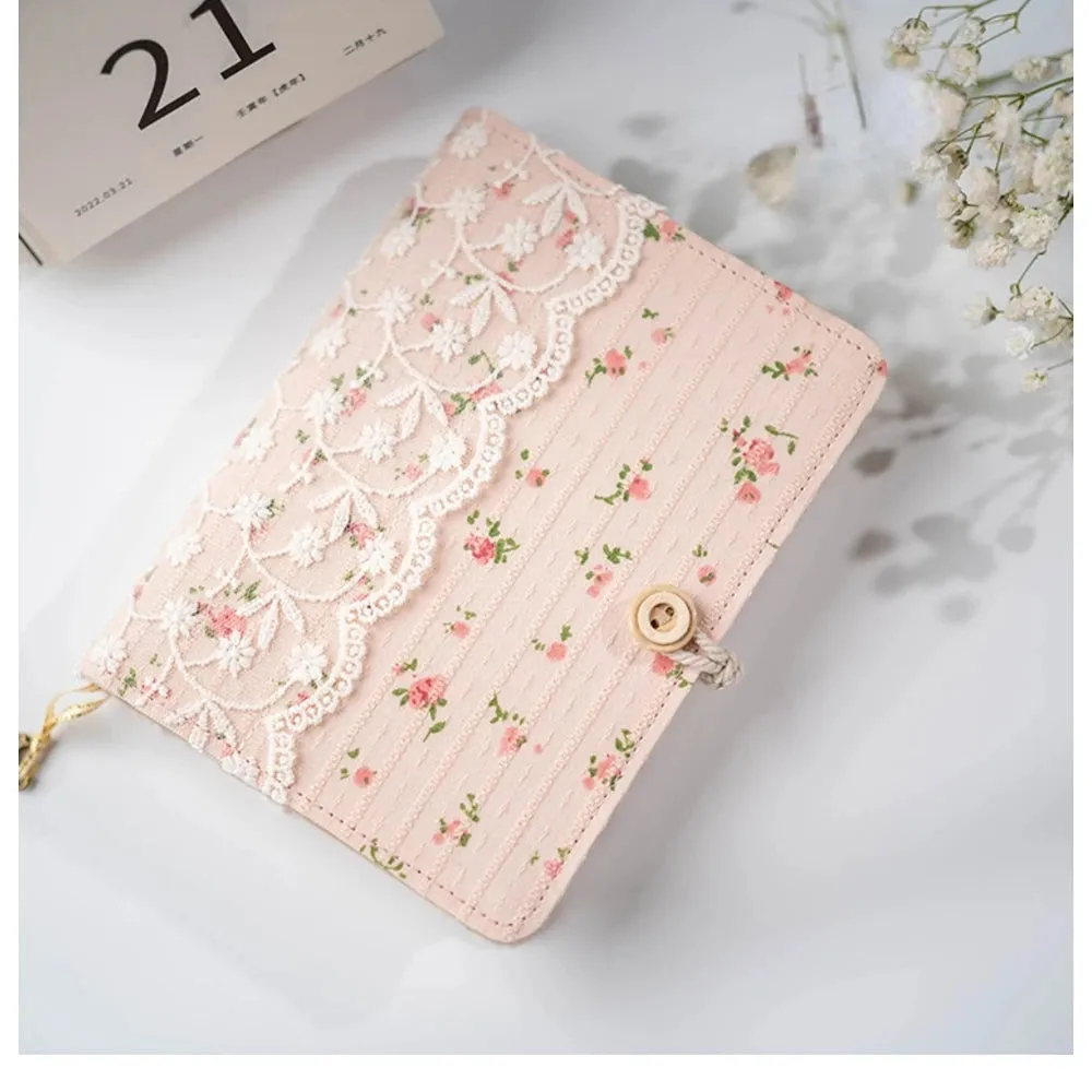 Lace Pink Flower Cotton Loose Leaf / Thread Bound  A5/A6/A7 Binder Diary Notebook