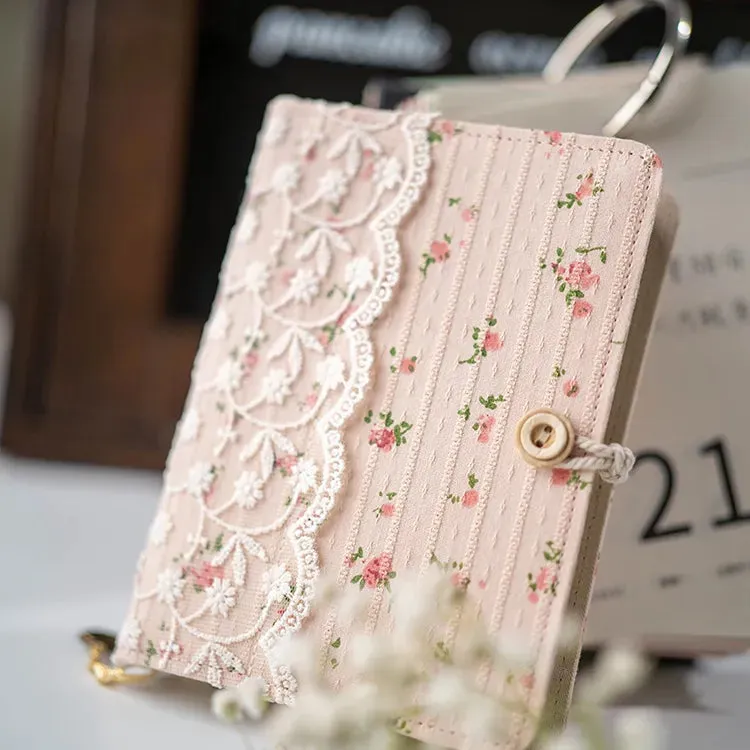 Lace Pink Flower Cotton Loose Leaf / Thread Bound  A5/A6/A7 Binder Diary Notebook