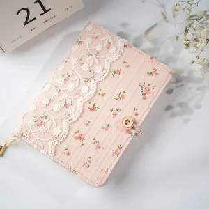 Lace Pink Flower Cotton Loose Leaf / Thread Bound  A5/A6/A7 Binder Diary Notebook