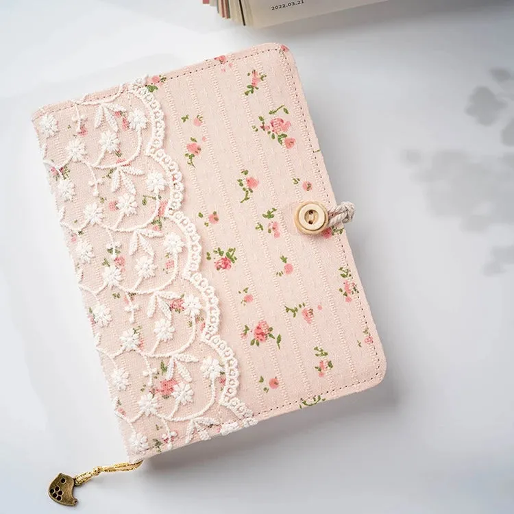 Lace Pink Flower Cotton Loose Leaf / Thread Bound  A5/A6/A7 Binder Diary Notebook