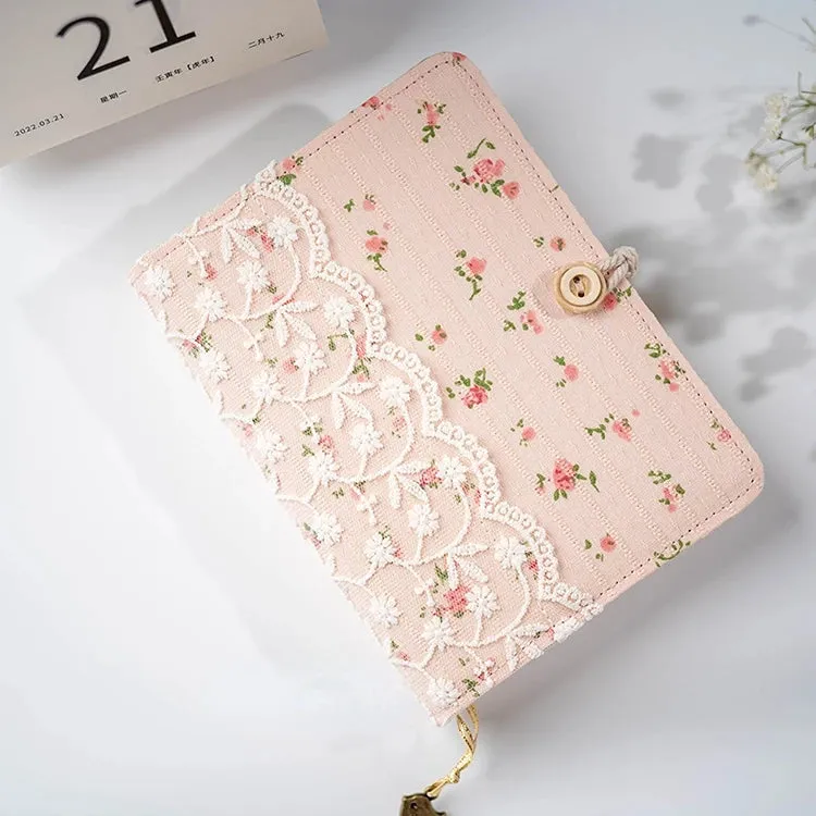 Lace Pink Flower Cotton Loose Leaf / Thread Bound  A5/A6/A7 Binder Diary Notebook