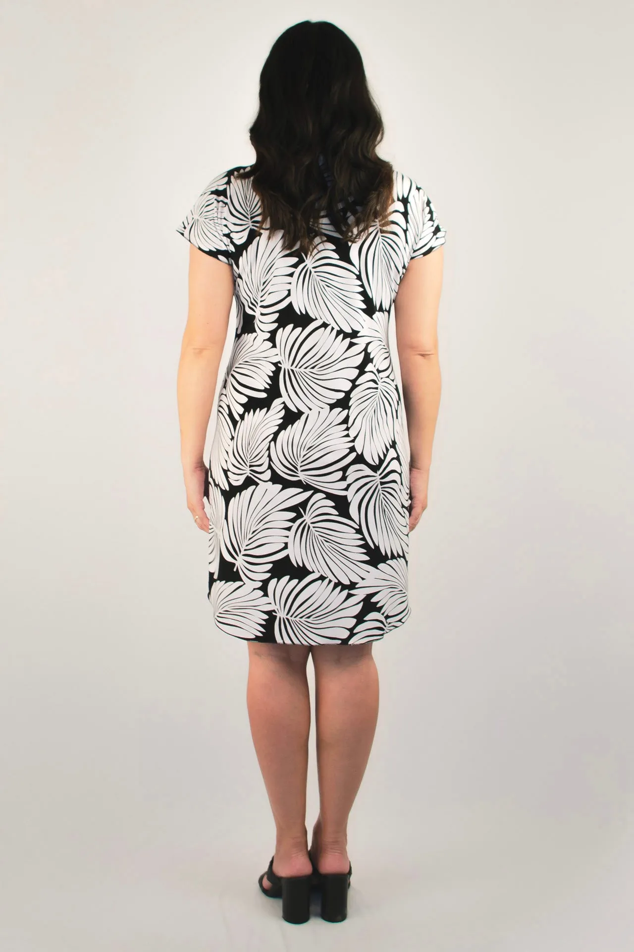 Monstera Print Short Sleeve Jersey Shift Dress