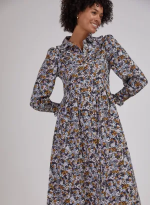 Navy Flower Print Midi Dress