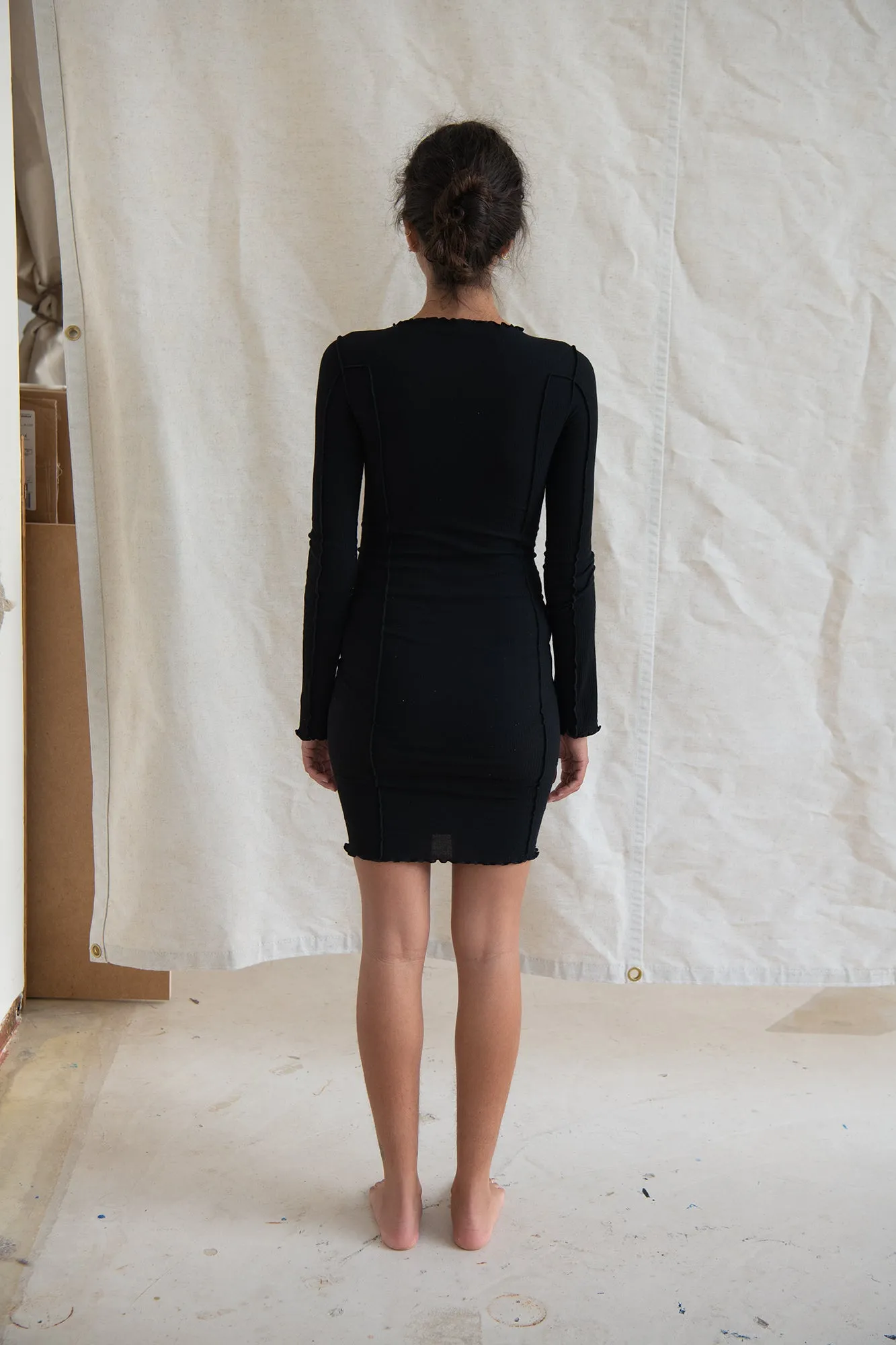 Omato Long Sleeve Dress - Organic Cotton Rib - Black