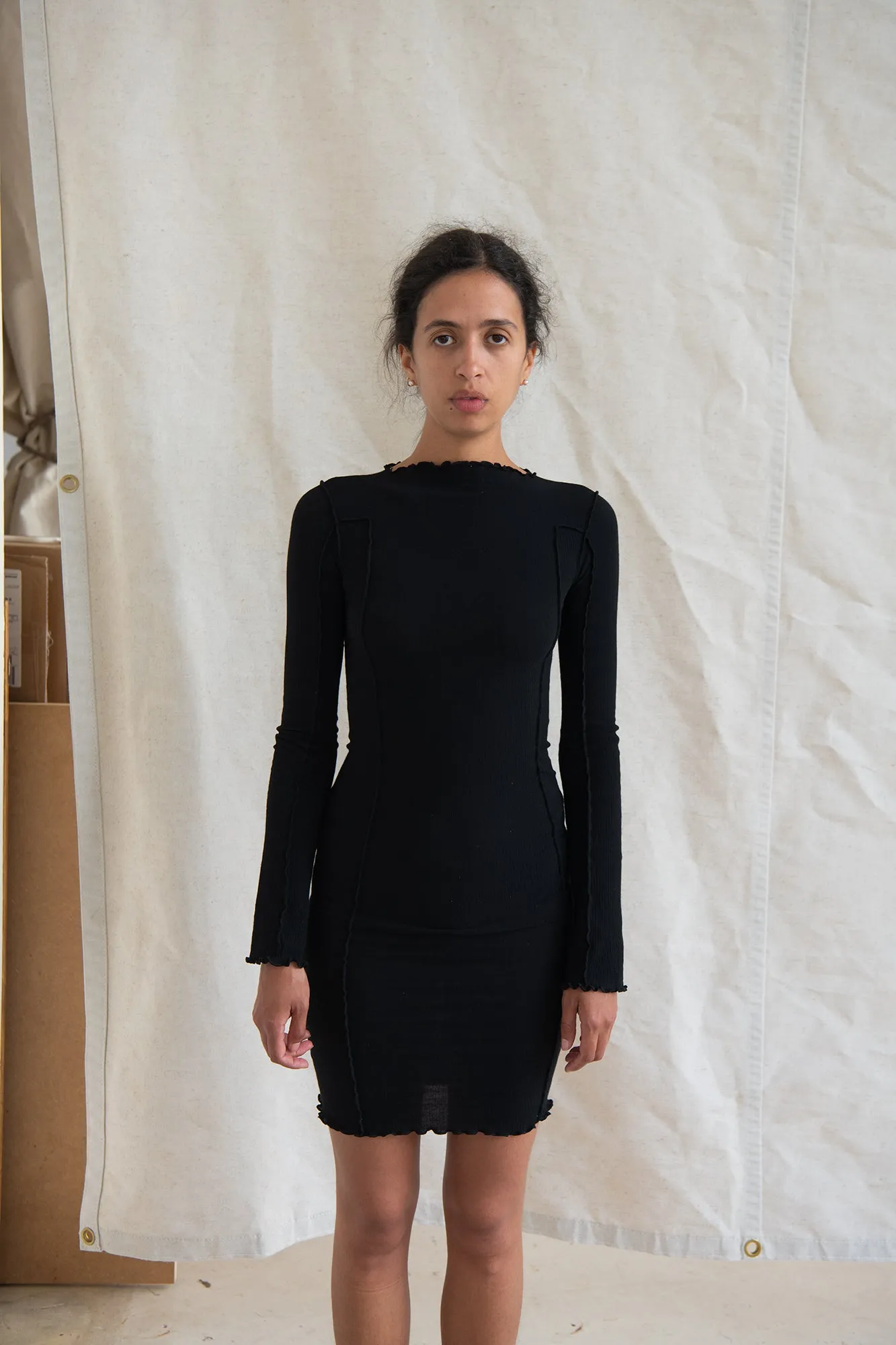 Omato Long Sleeve Dress - Organic Cotton Rib - Black