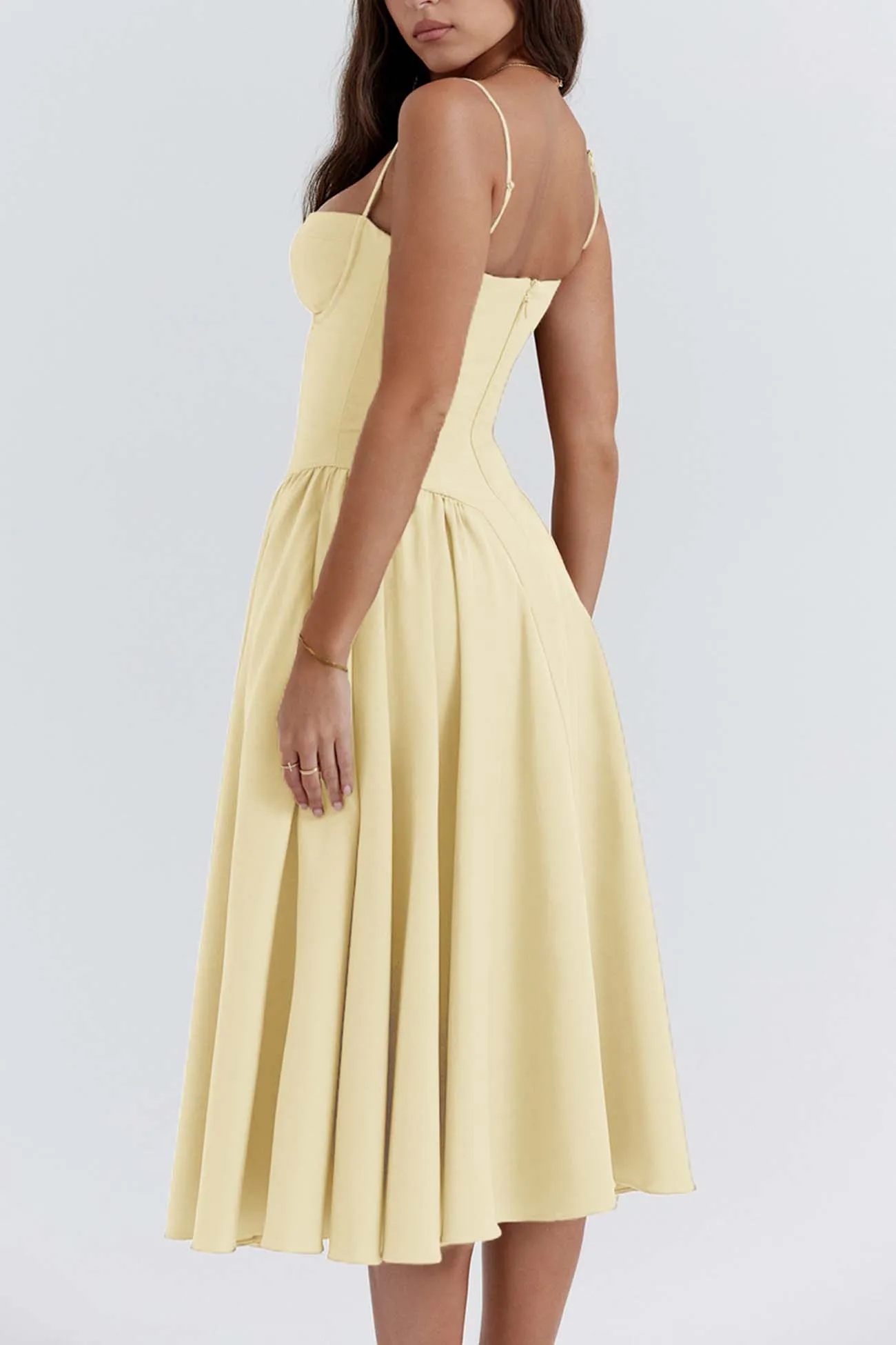 Pleated Square Neck Cami Midi Dress