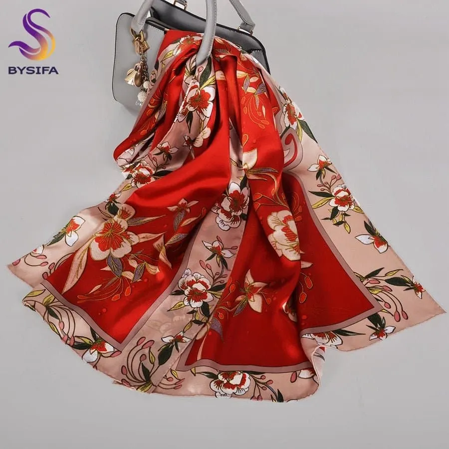 Pure Mulberry Silk Scarf - Luxuriously Soft Silk Scarf with Phoenix Flower Design | BYSIFA