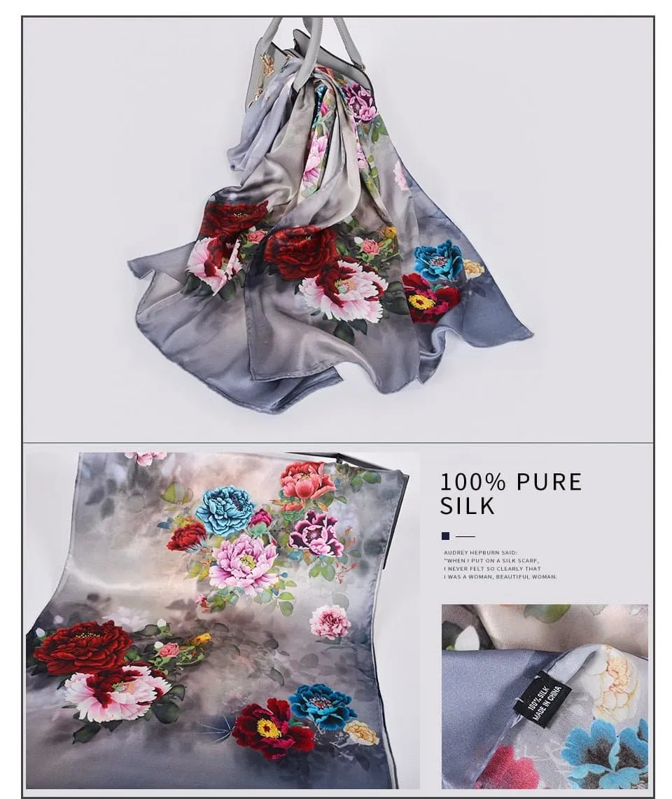 Pure Mulberry Silk Scarf - Luxuriously Soft Silk Scarf with Phoenix Flower Design | BYSIFA