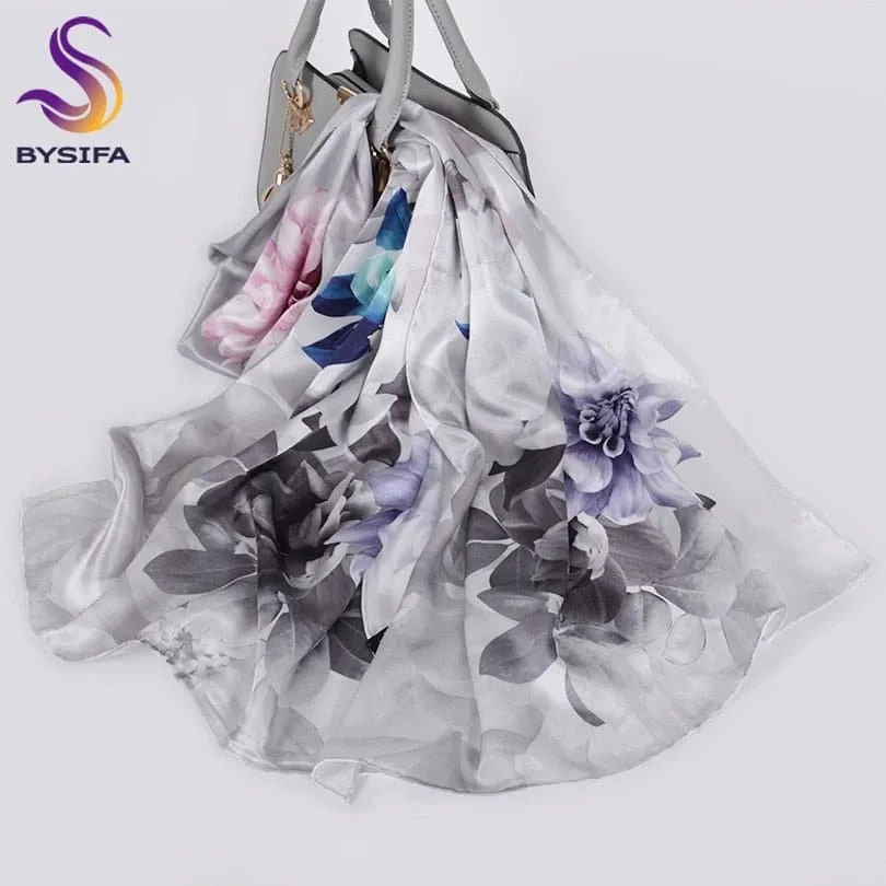 Pure Mulberry Silk Scarf - Luxuriously Soft Silk Scarf with Phoenix Flower Design | BYSIFA