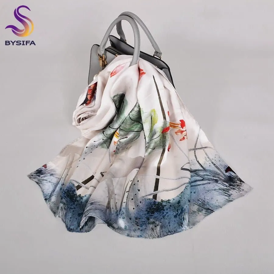 Pure Mulberry Silk Scarf - Luxuriously Soft Silk Scarf with Phoenix Flower Design | BYSIFA