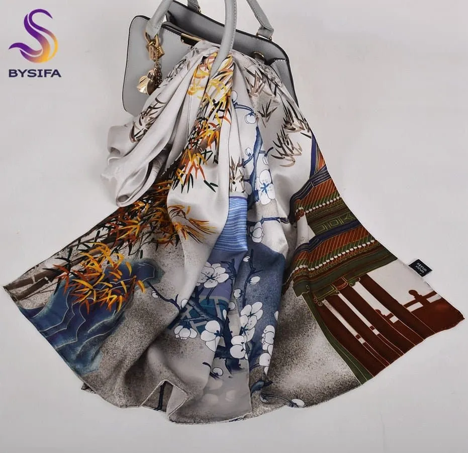 Pure Mulberry Silk Scarf - Luxuriously Soft Silk Scarf with Phoenix Flower Design | BYSIFA