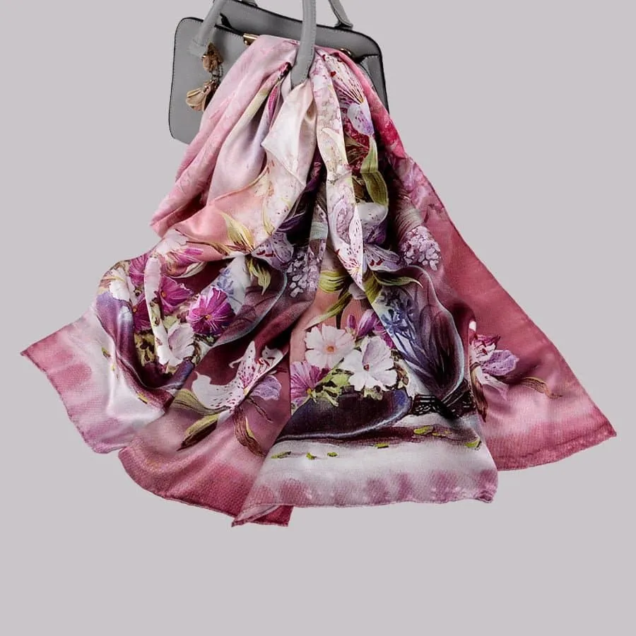 Pure Mulberry Silk Scarf - Luxuriously Soft Silk Scarf with Phoenix Flower Design | BYSIFA