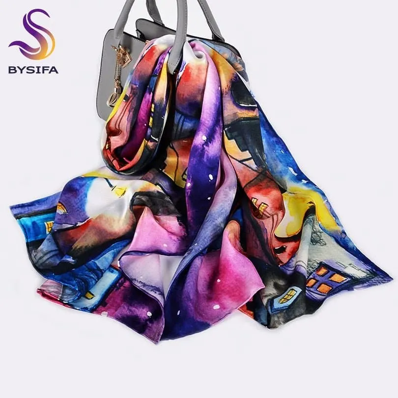 Pure Mulberry Silk Scarf - Luxuriously Soft Silk Scarf with Phoenix Flower Design | BYSIFA