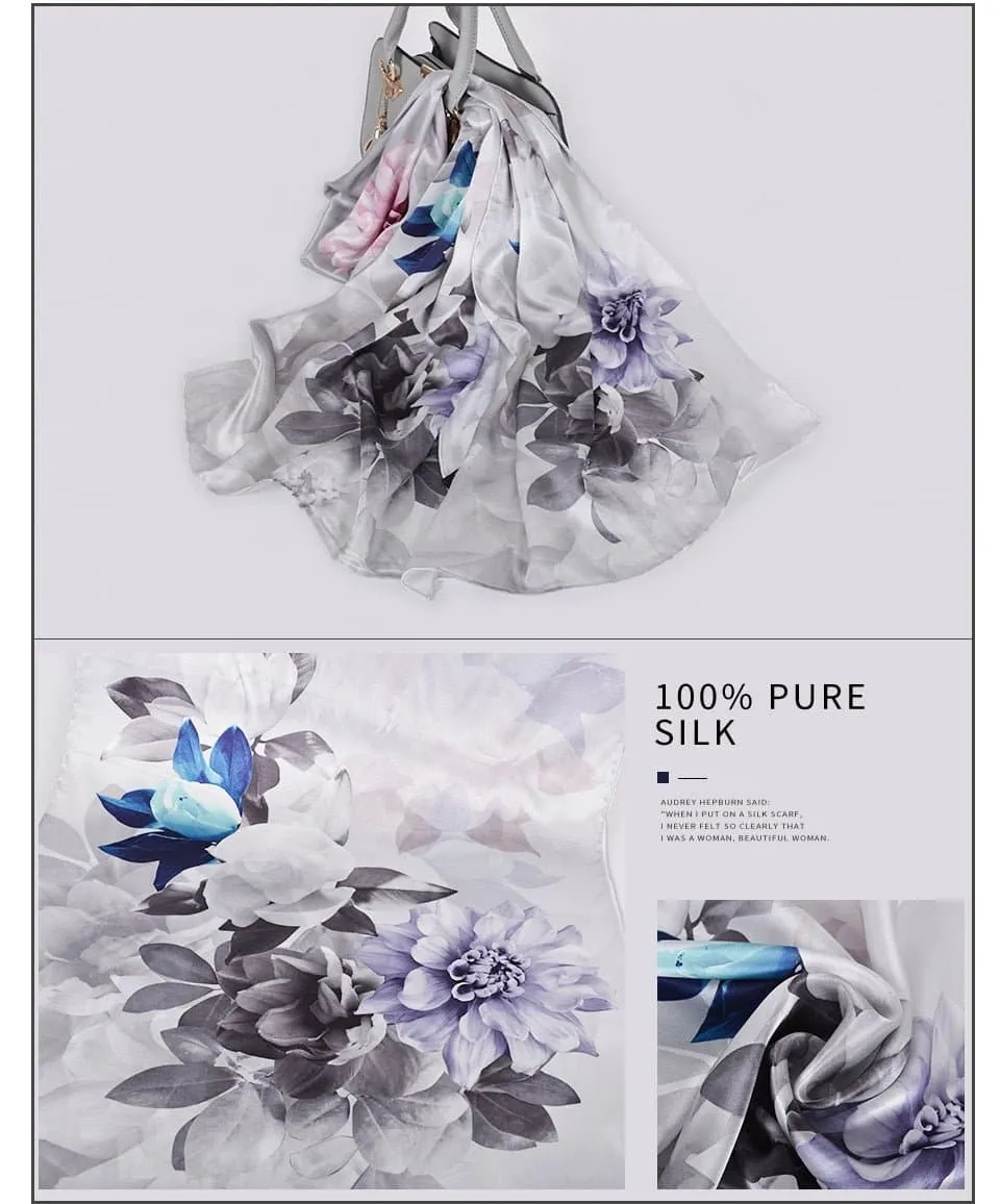 Pure Mulberry Silk Scarf - Luxuriously Soft Silk Scarf with Phoenix Flower Design | BYSIFA