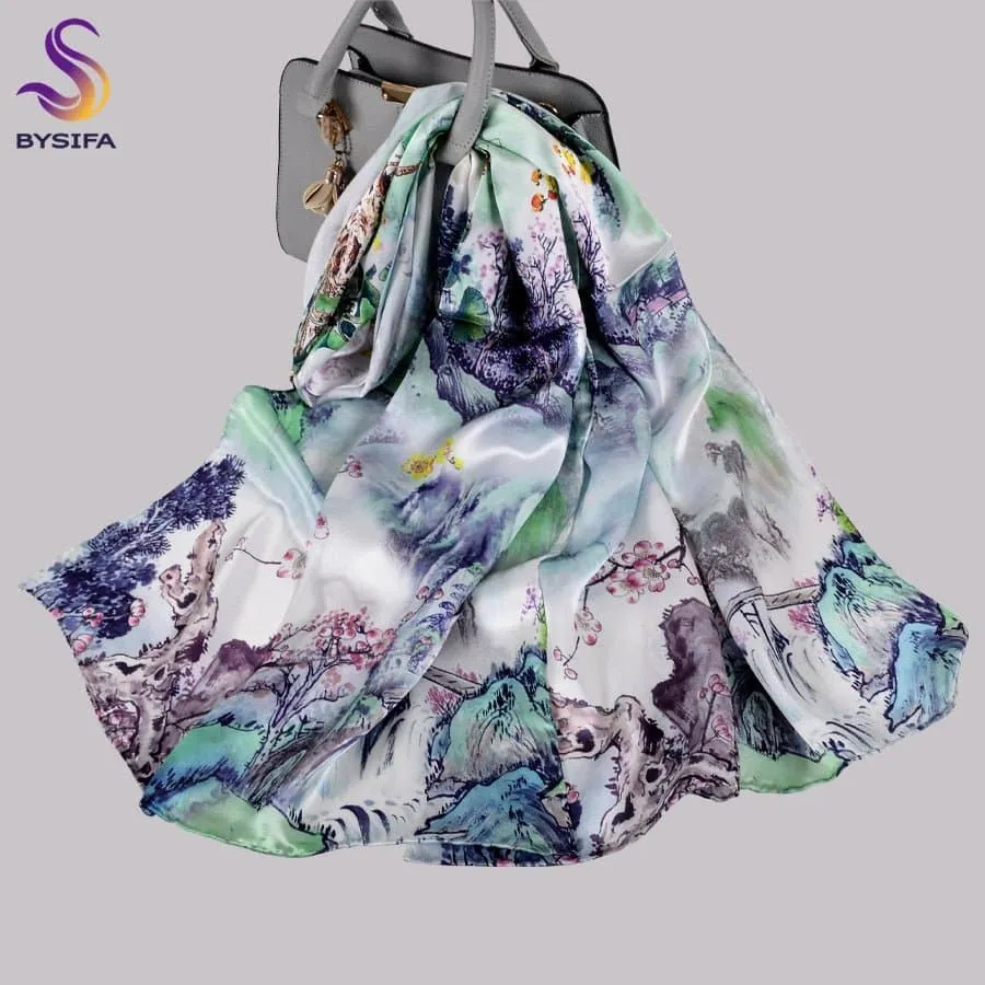 Pure Mulberry Silk Scarf - Luxuriously Soft Silk Scarf with Phoenix Flower Design | BYSIFA