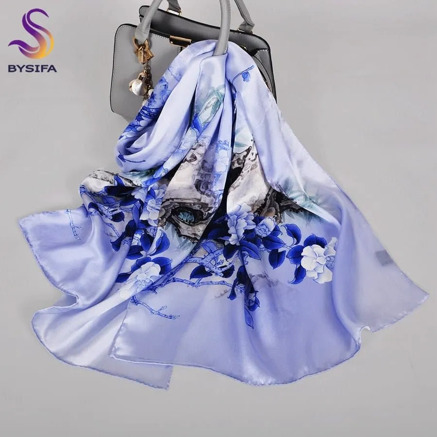 Pure Mulberry Silk Scarf - Luxuriously Soft Silk Scarf with Phoenix Flower Design | BYSIFA