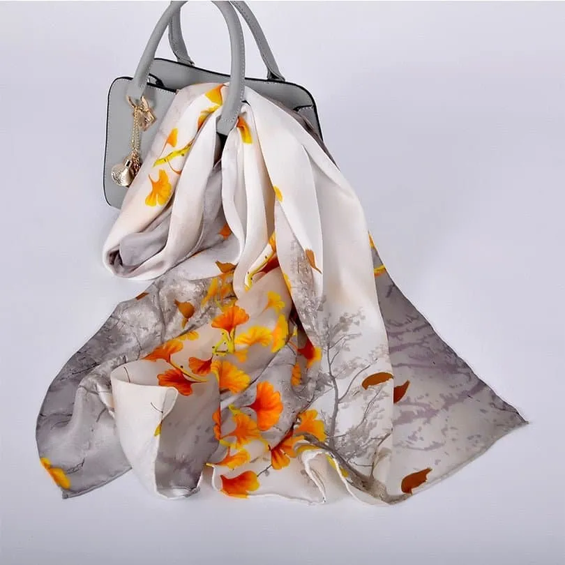 Pure Mulberry Silk Scarf - Luxuriously Soft Silk Scarf with Phoenix Flower Design | BYSIFA