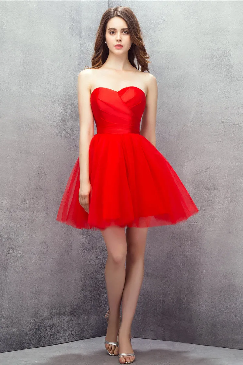 Red Sweetheart Tulle Short Mini Homecoming Dresses