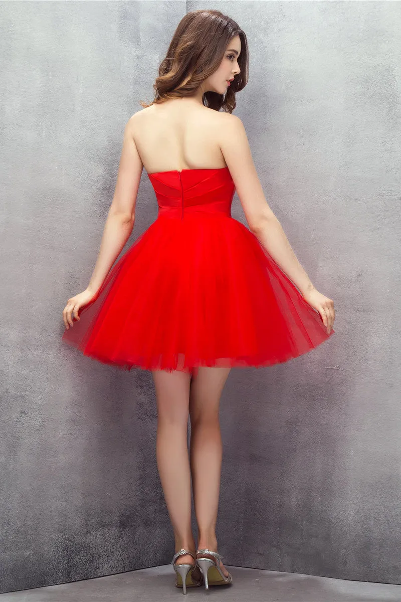 Red Sweetheart Tulle Short Mini Homecoming Dresses