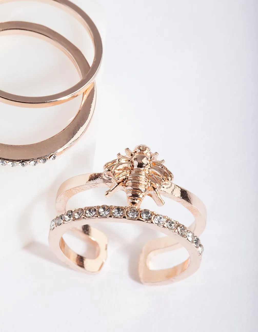 Rose Gold Crystal Bee Ring Pack