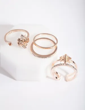 Rose Gold Crystal Bee Ring Pack