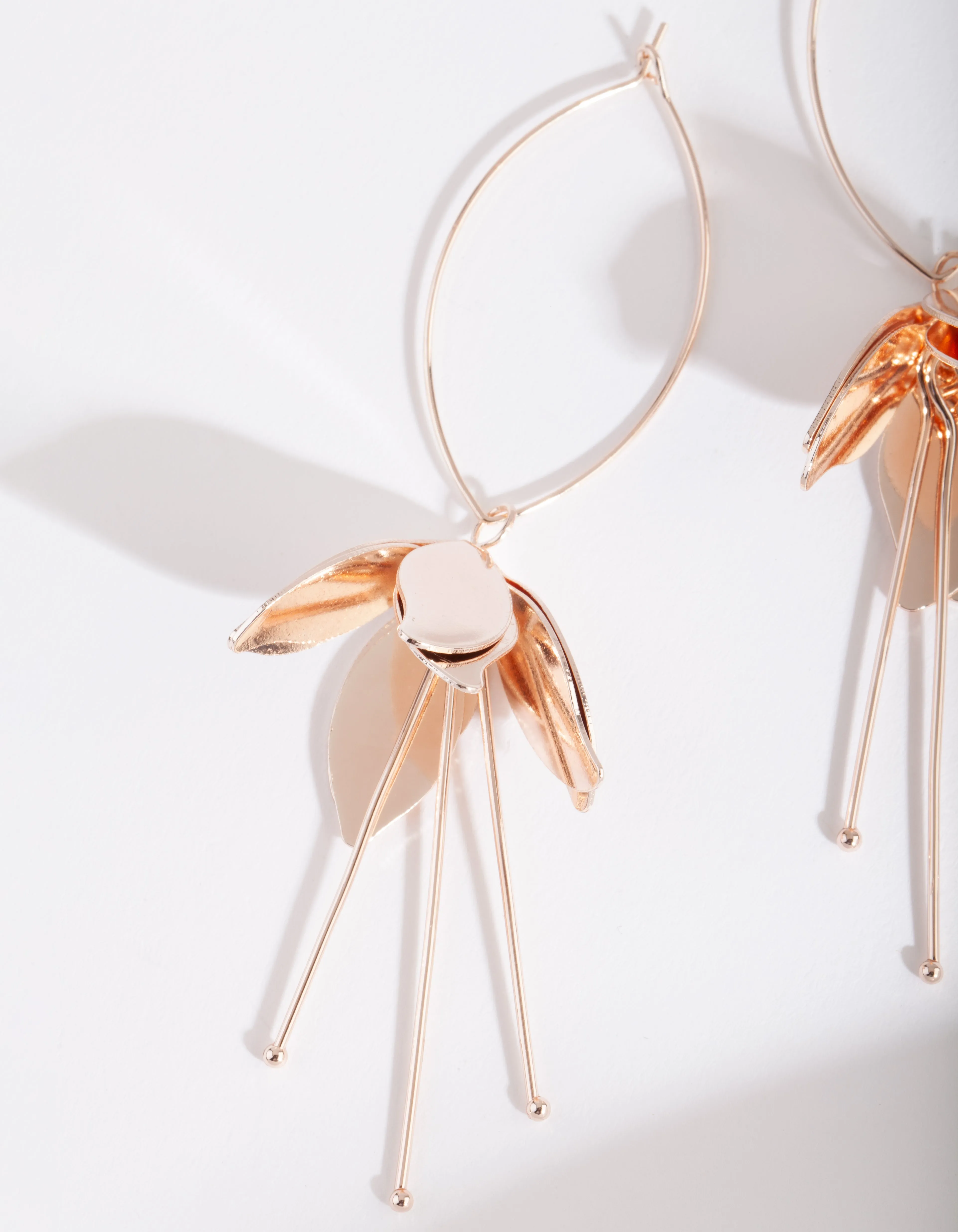 Rose Gold Metal Flower Drop Earrings