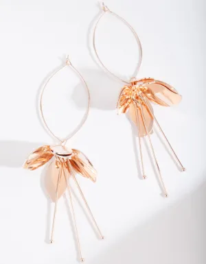 Rose Gold Metal Flower Drop Earrings