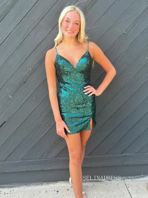 Sheath/Column Green Sequins Homecoming Dresses #sea080