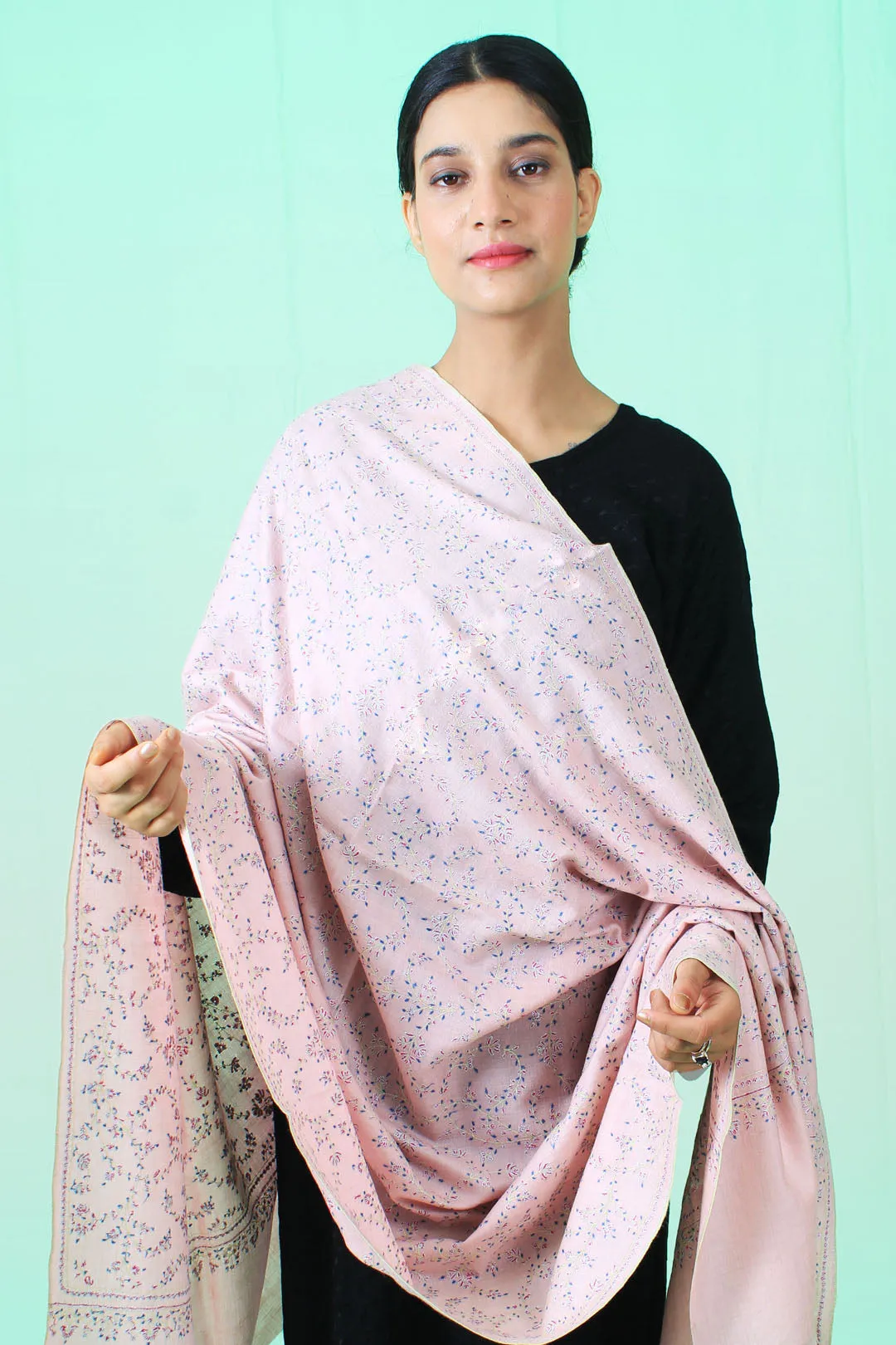 SheharBano Nude Pink Sozni Jaali Embroidered Pashmina Shawl