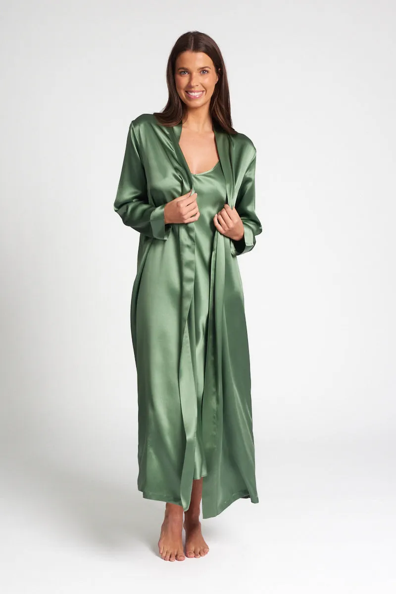 Silk Chemise 3/4 Long Nightdress Basil