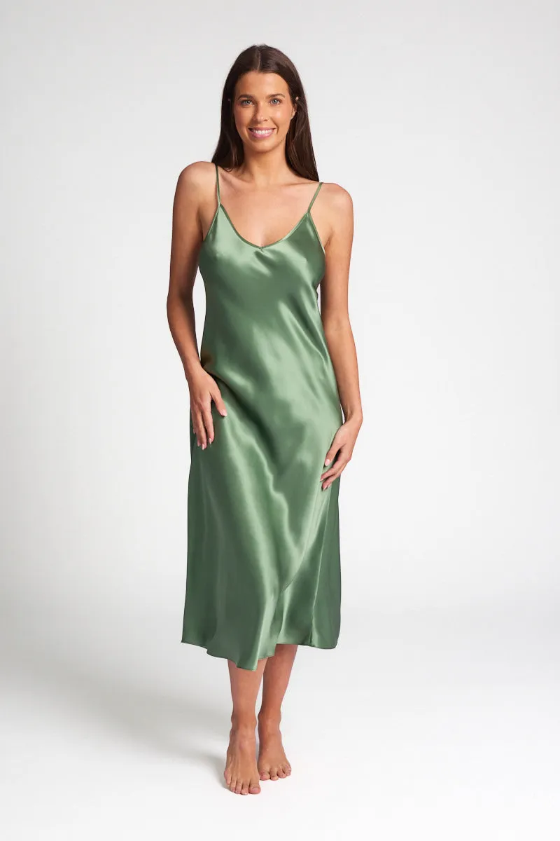 Silk Chemise 3/4 Long Nightdress Basil