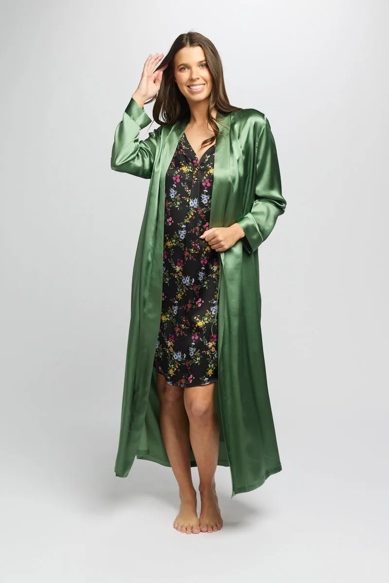 Silk Chemise 3/4 Long Nightdress Basil