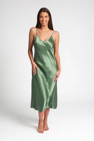 Silk Chemise 3/4 Long Nightdress Basil