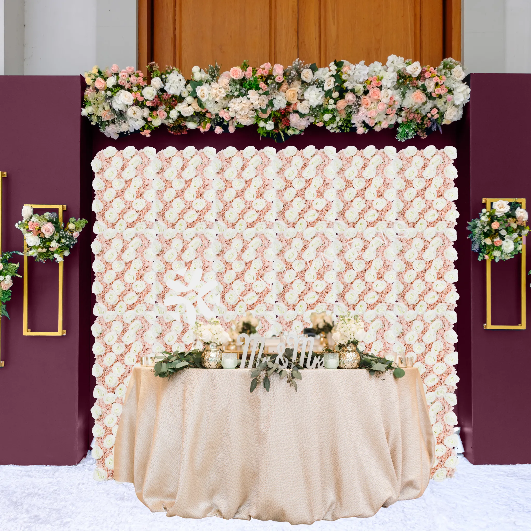 Silk Hydrangeas Flower Wall Backdrop Panel - Lavender