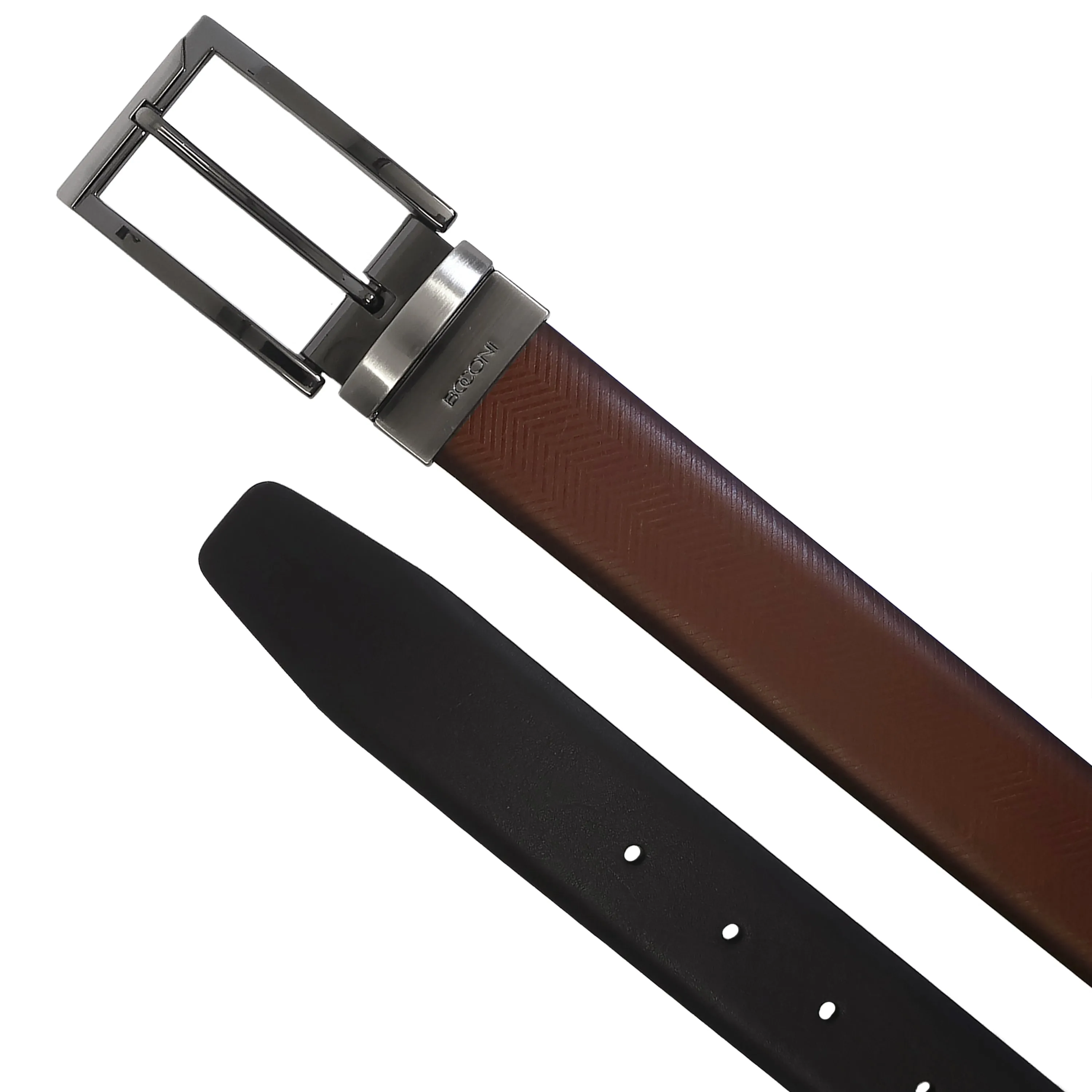 Timmy Herringbone Reversible Italian Leather Belt with 2 Tone Hardware